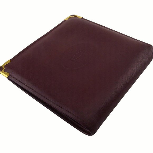 CARTIER Bi -fold Wallet Mastrin Bordeaux Leather Authentic - Picture 3 of 11